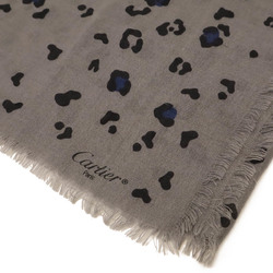 Cartier scarf, muffler, stole, large size, 65% cashmere, 35% silk, leopard print, gray, black, blue