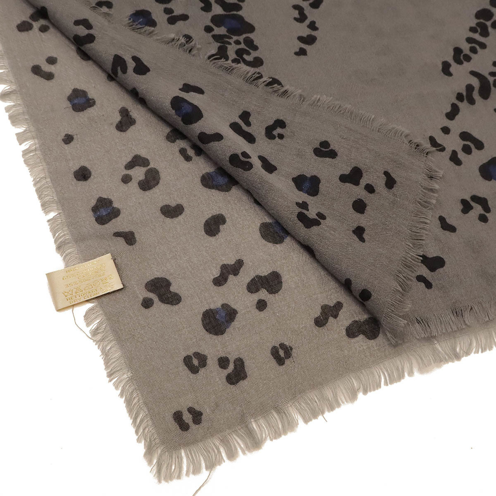 Cartier scarf, muffler, stole, large size, 65% cashmere, 35% silk, leopard print, gray, black, blue