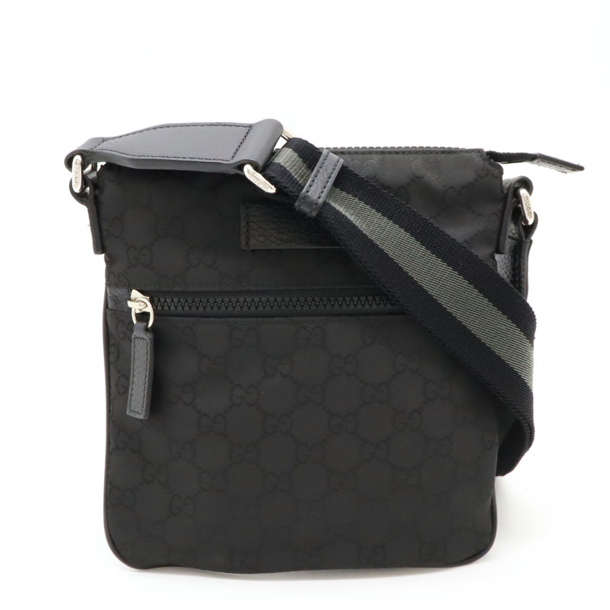 GUCCI GG nylon shoulder bag, sacoche, leather, black, grey, 449183