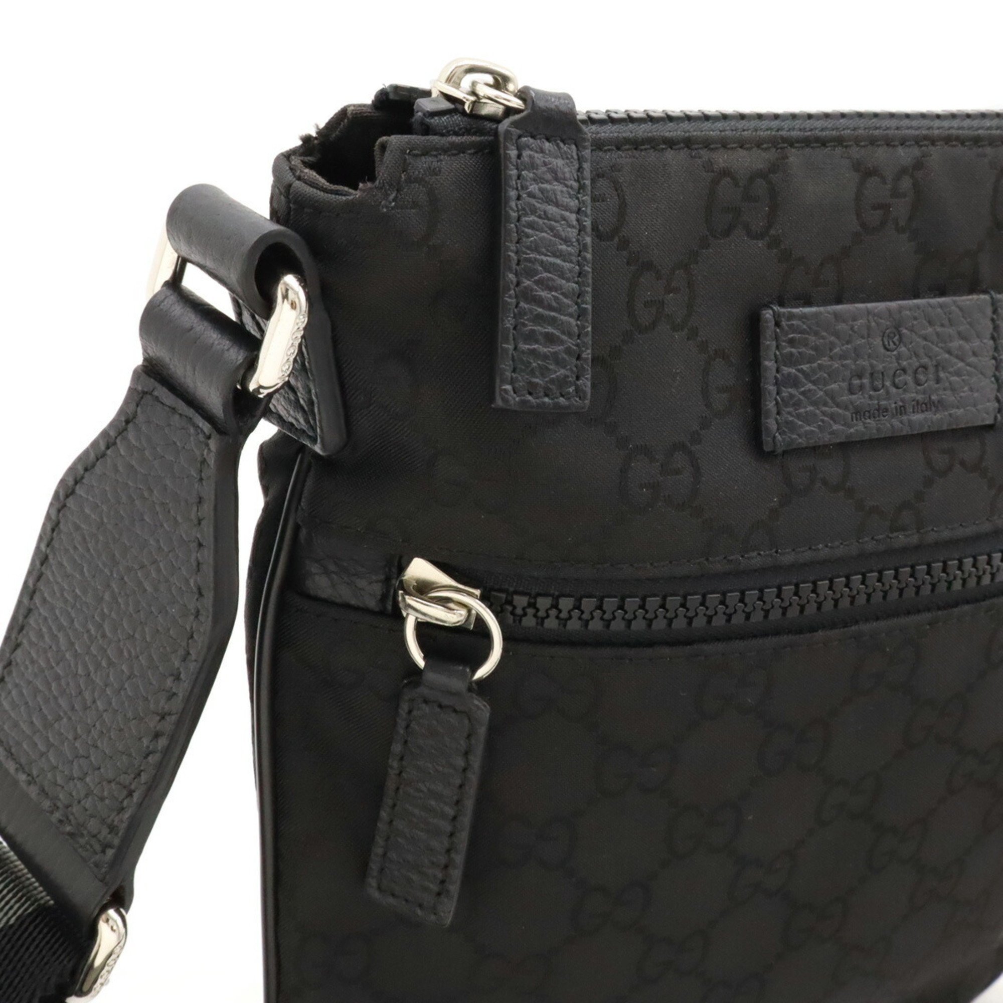 GUCCI GG nylon shoulder bag, sacoche, leather, black, grey, 449183