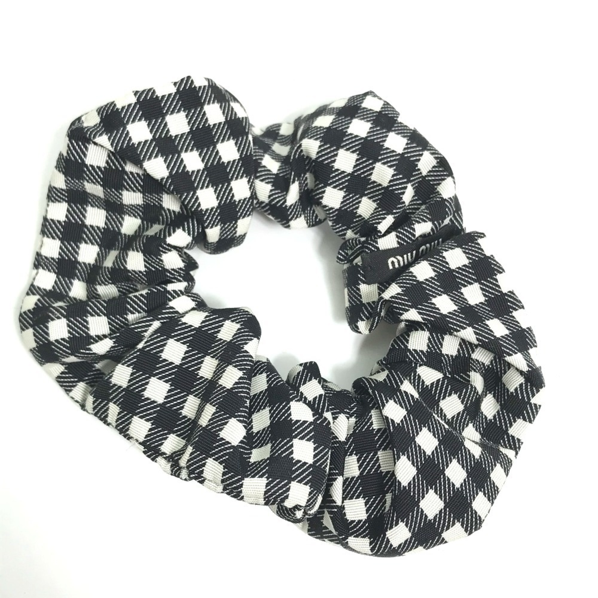 Miu Miu MIU Check Hair Tie Scrunchie Nylon Women's Black