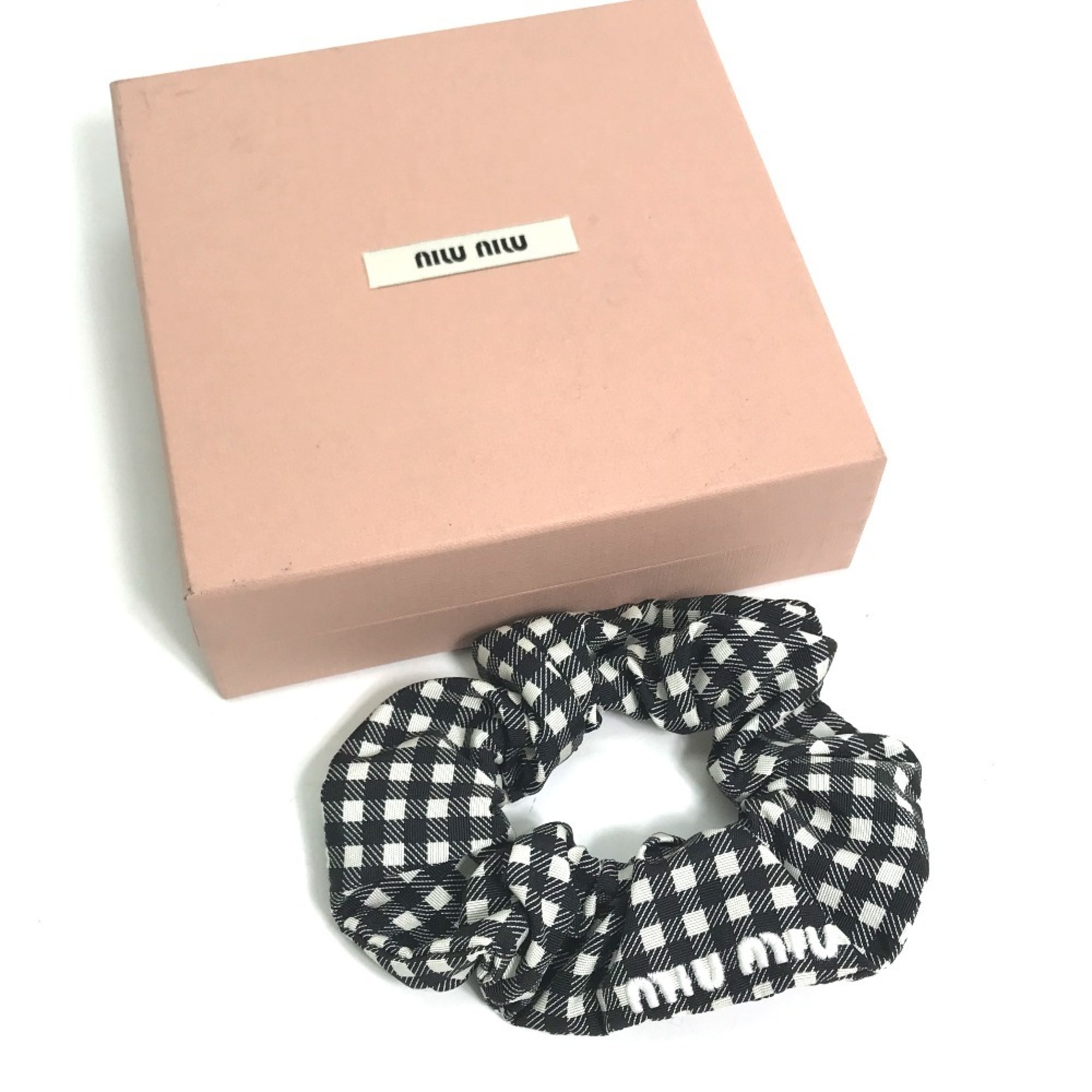 Miu Miu MIU Check Hair Tie Scrunchie Nylon Women's Black