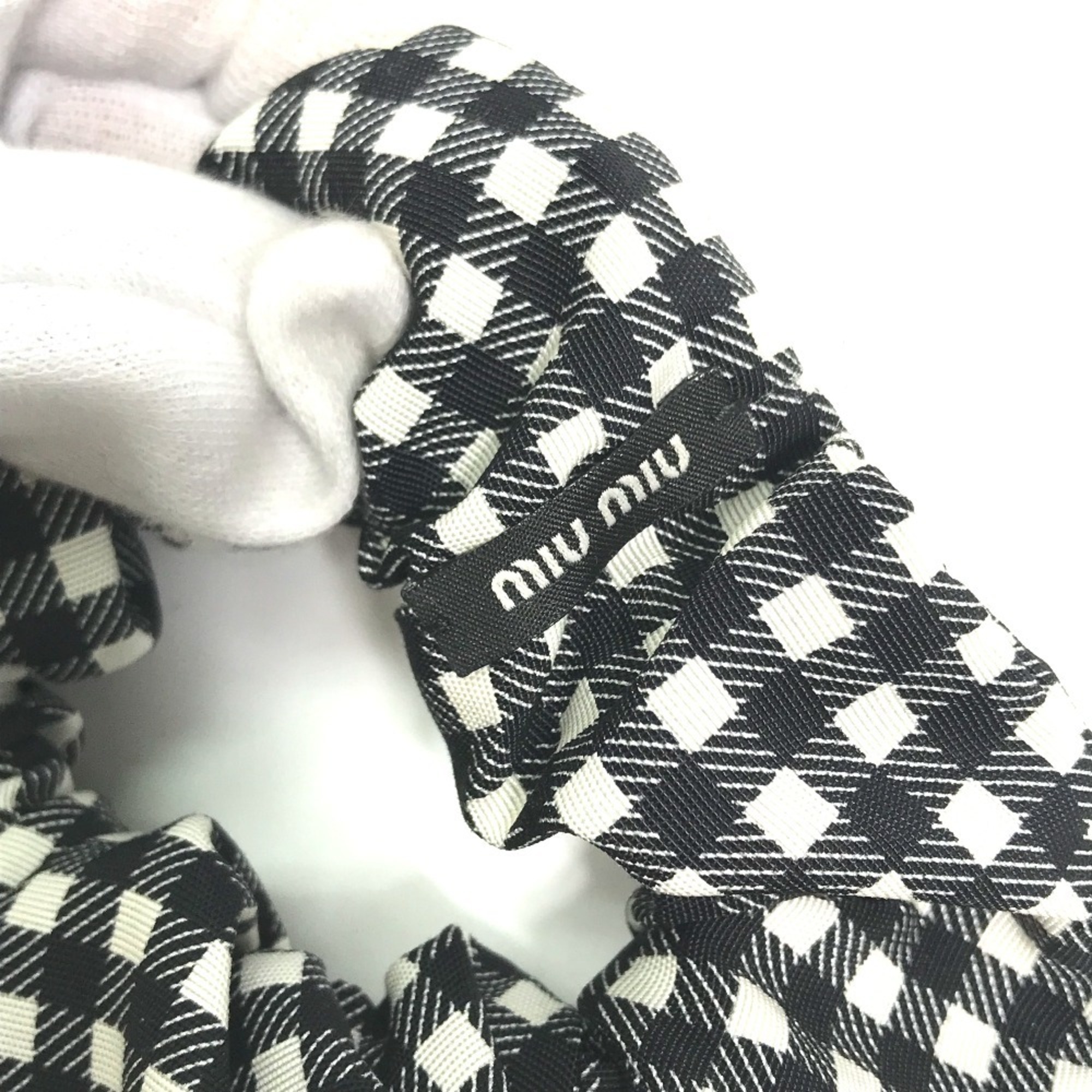 Miu Miu MIU Check Hair Tie Scrunchie Nylon Women's Black