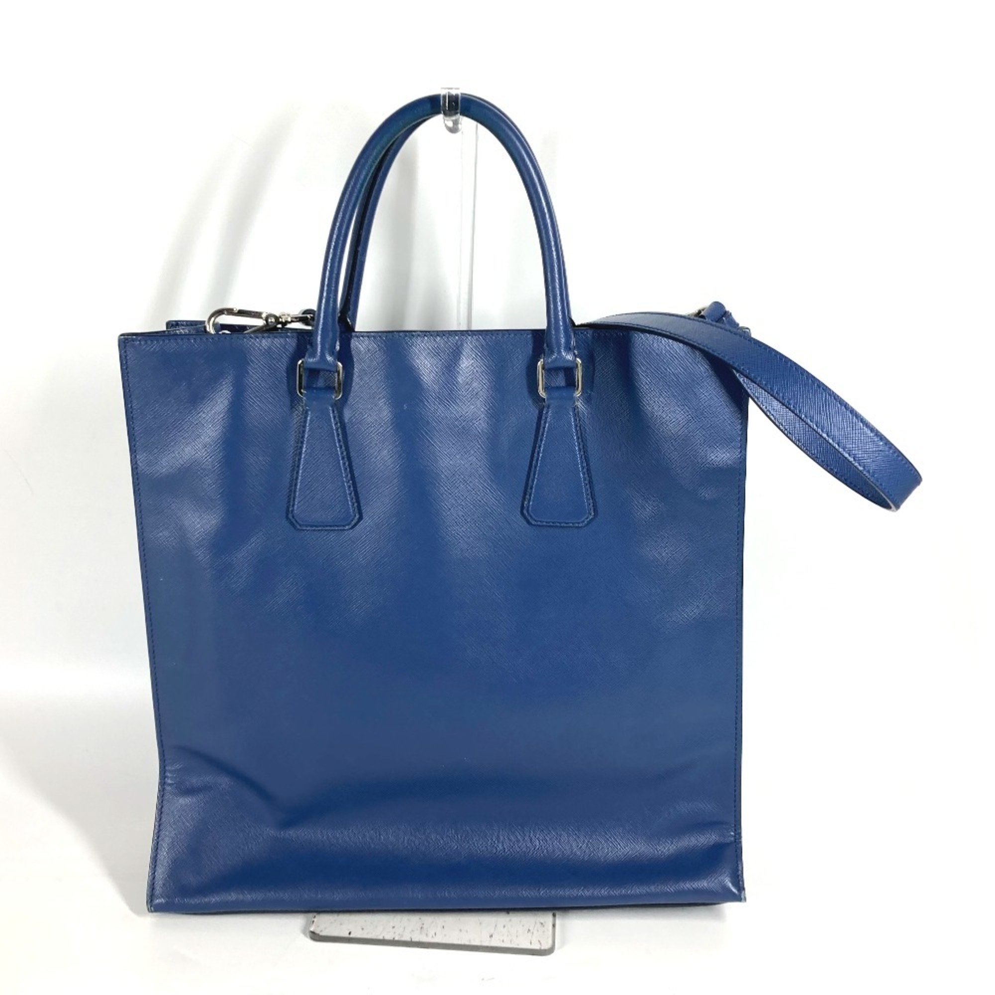 PRADA Prada Shoulder Bag Triangle Plate Tote Saffiano Leather Men's Blue