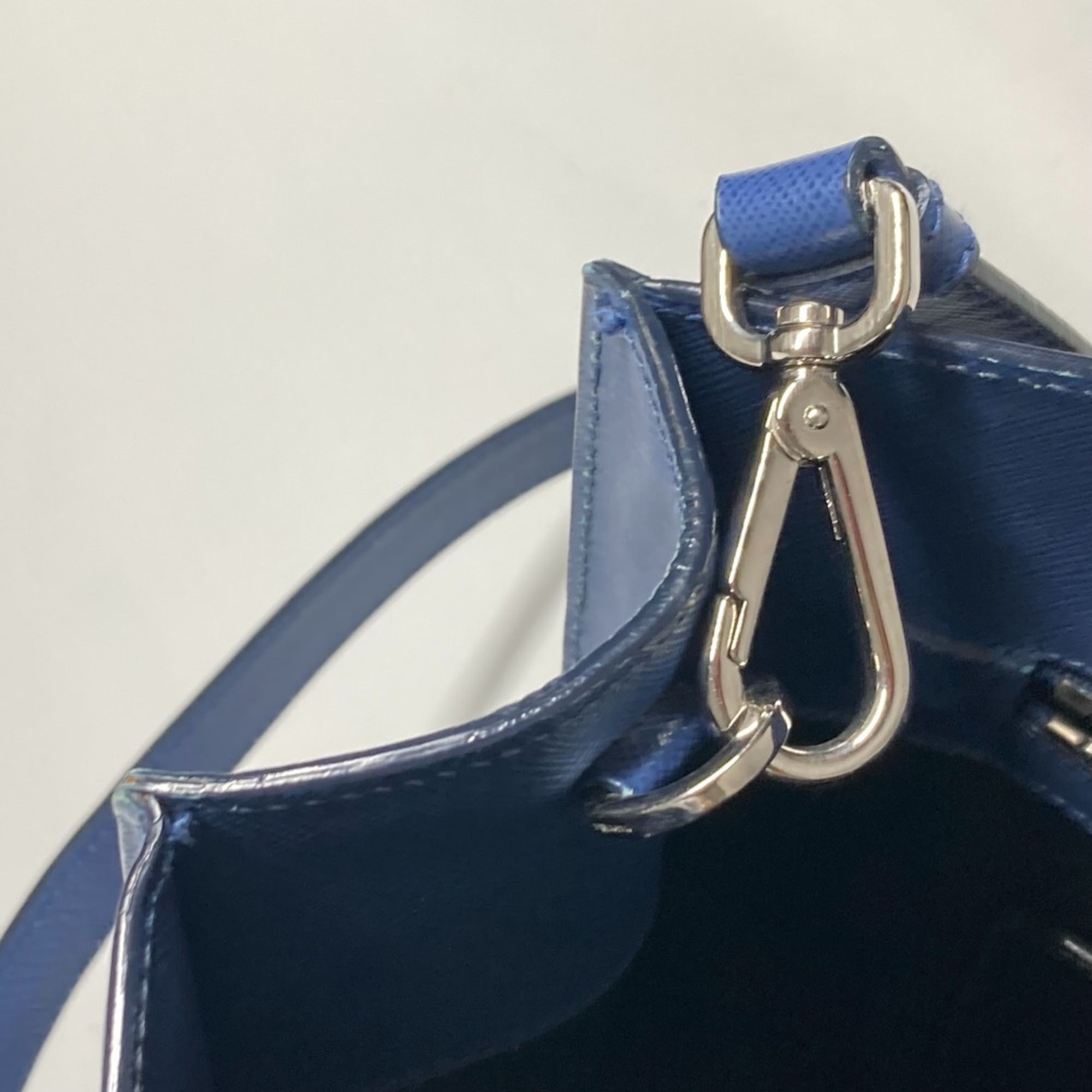 PRADA Prada Shoulder Bag Triangle Plate Tote Saffiano Leather Men's Blue