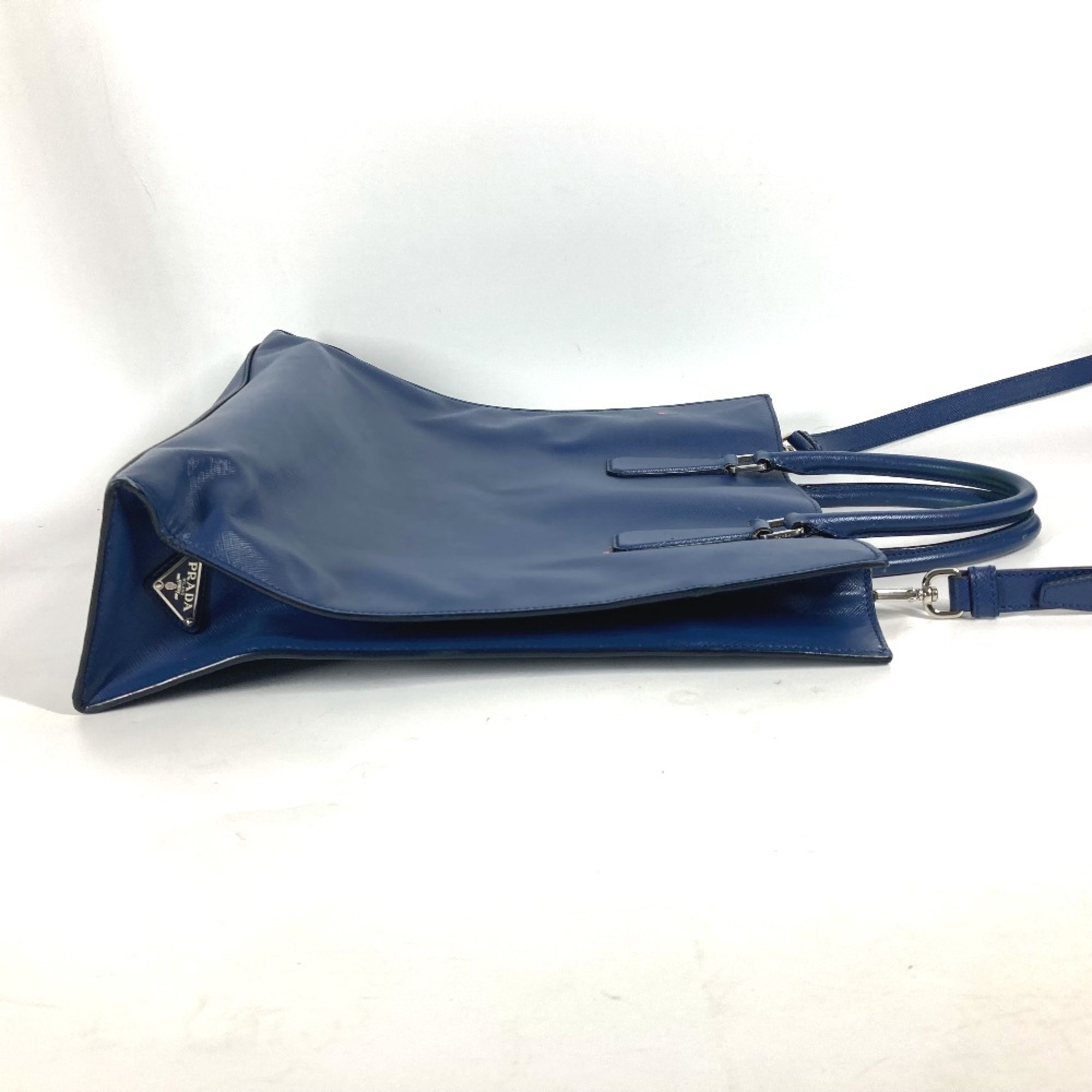 PRADA Prada Shoulder Bag Triangle Plate Tote Saffiano Leather Men's Blue