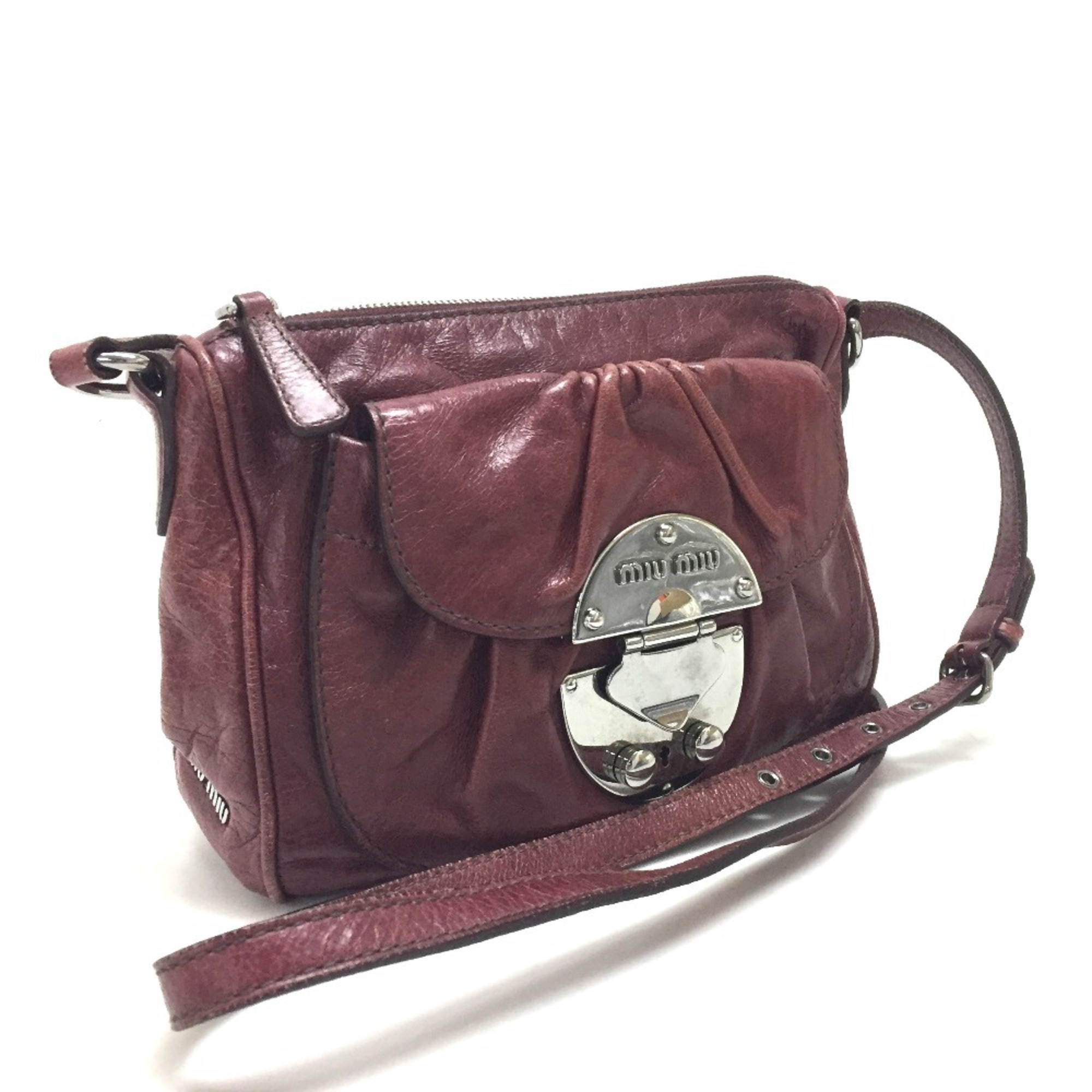 MIU Miu Shoulder Bag Leather Women's Bordeaux