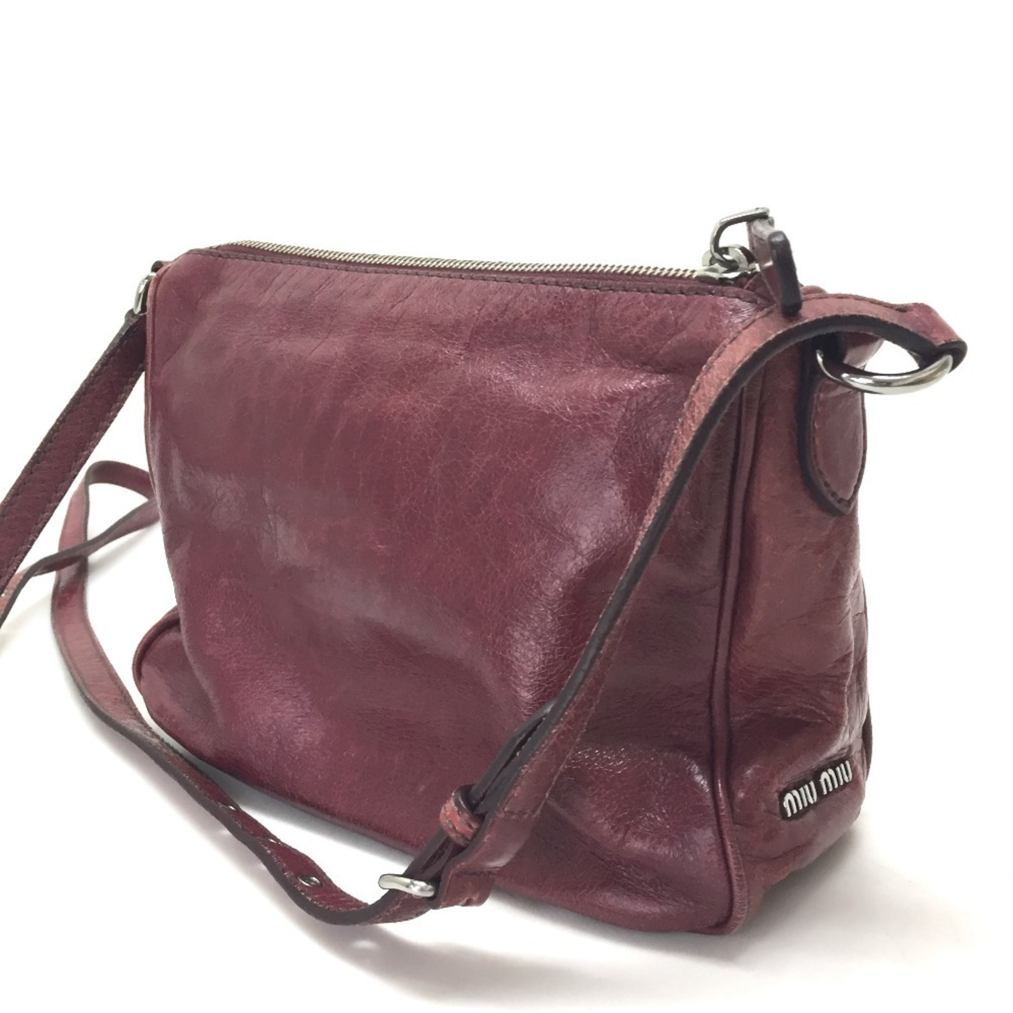 MIU Miu Shoulder Bag Leather Women's Bordeaux