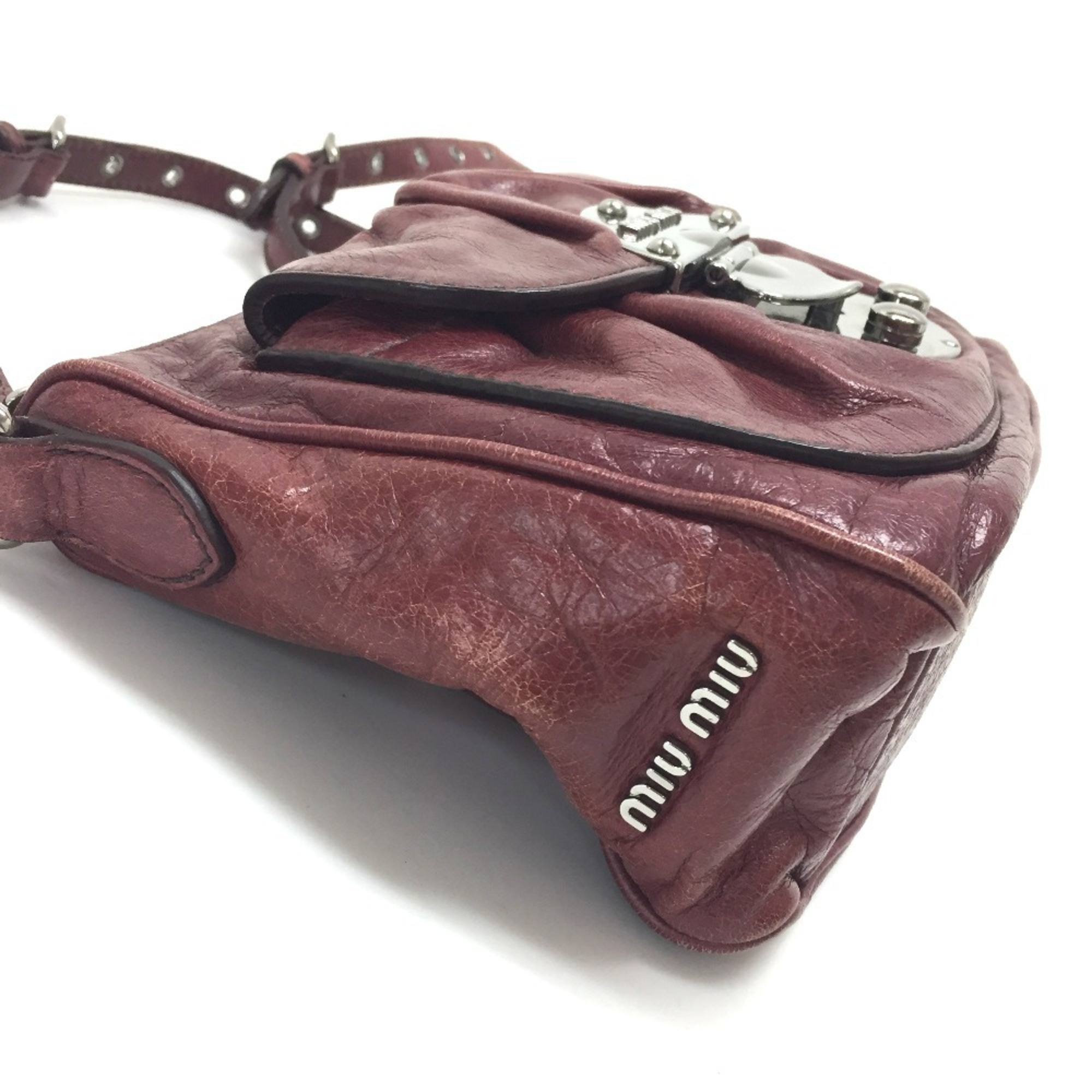 MIU Miu Shoulder Bag Leather Women's Bordeaux