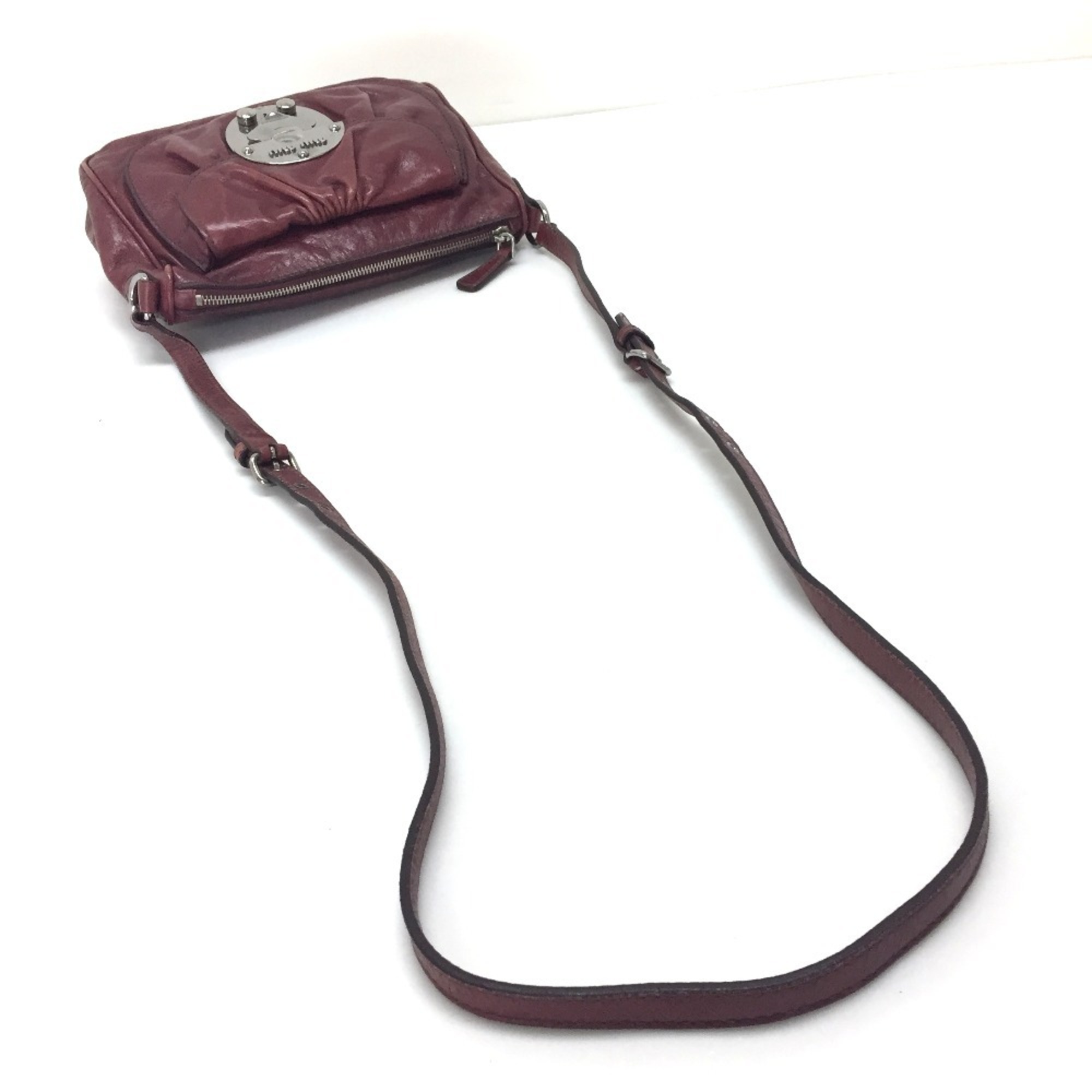 MIU Miu Shoulder Bag Leather Women's Bordeaux