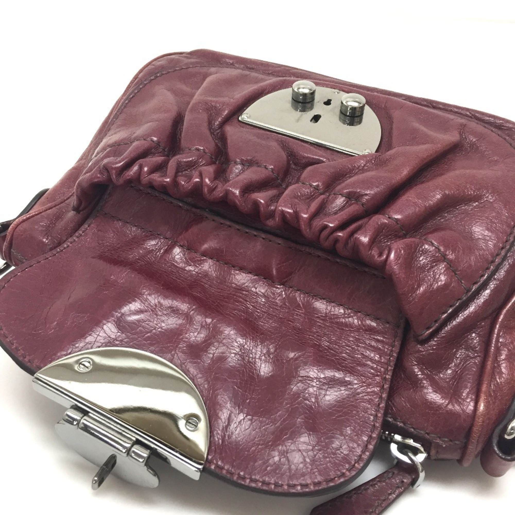 MIU Miu Shoulder Bag Leather Women's Bordeaux