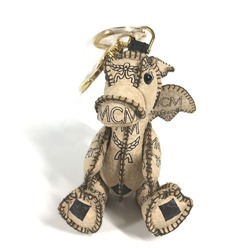 MCM Visetos Dragon Bag Charm Keychain Leather Women's Beige