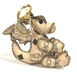 MCM Visetos Dragon Bag Charm Keychain Leather Women's Beige