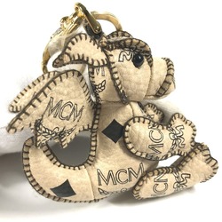 MCM Visetos Dragon Bag Charm Keychain Leather Women's Beige