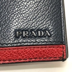 PRADA 2MV015 Vitello Micro Grey Bi-fold Long Wallet Leather Women's Blue