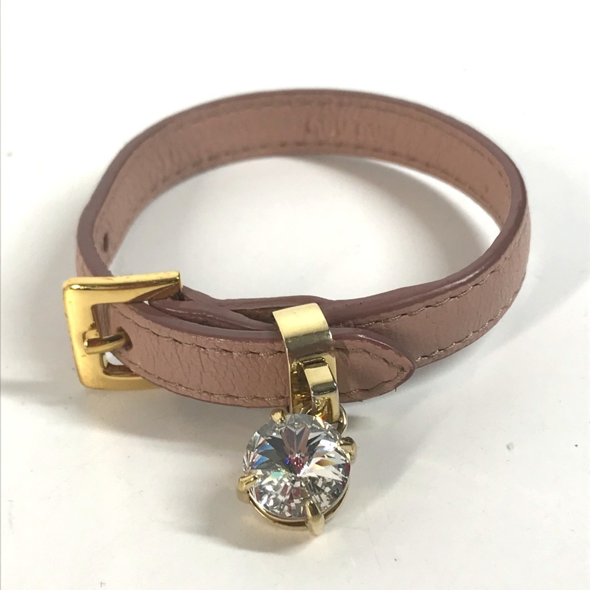 MIU Miu Rhinestone Bangle Bracelet Leather Women's Pink