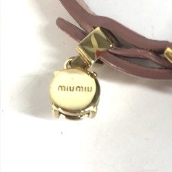 MIU Miu Rhinestone Bangle Bracelet Leather Women's Pink