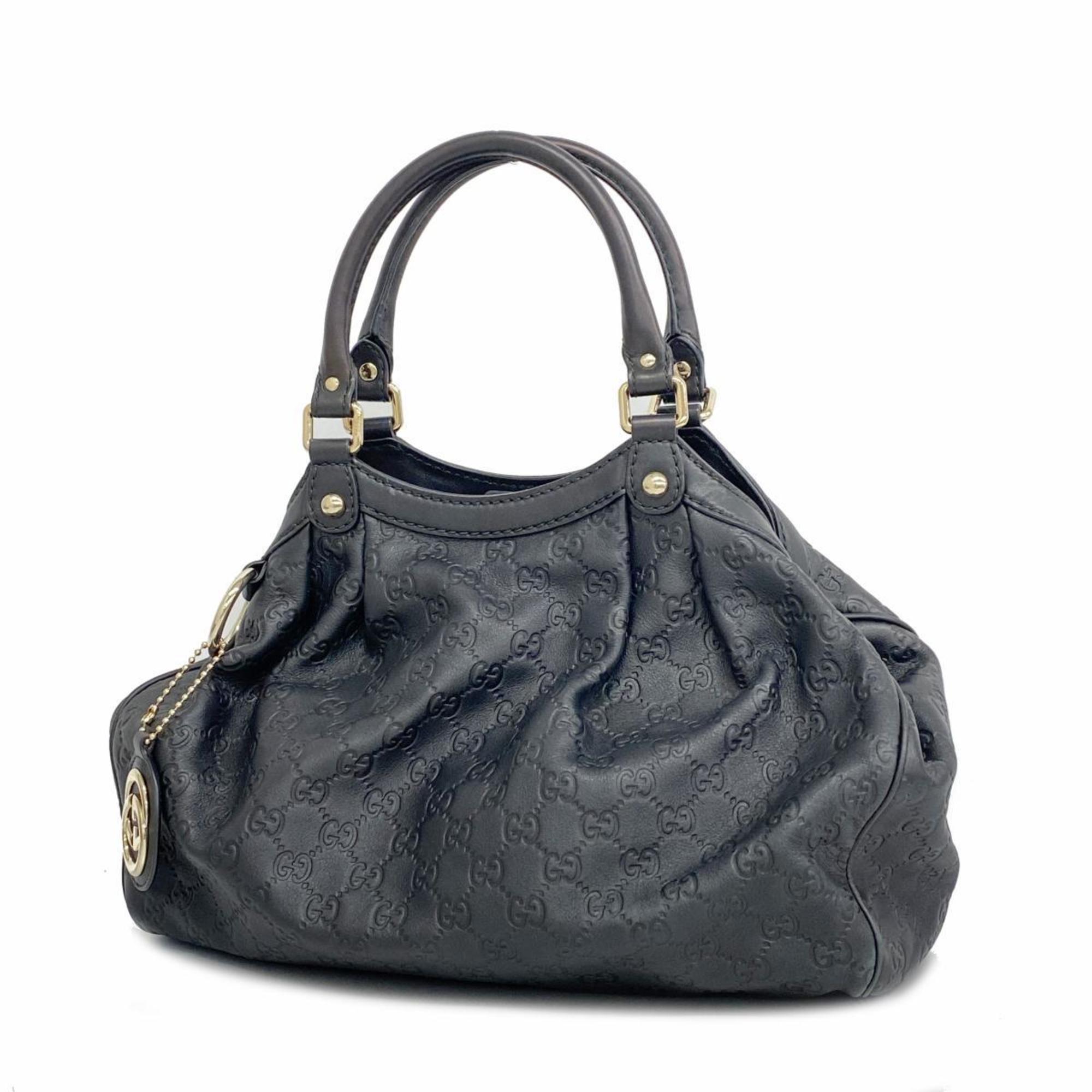 Gucci Tote Bag Guccissima 211944 Leather Black Champagne Women's