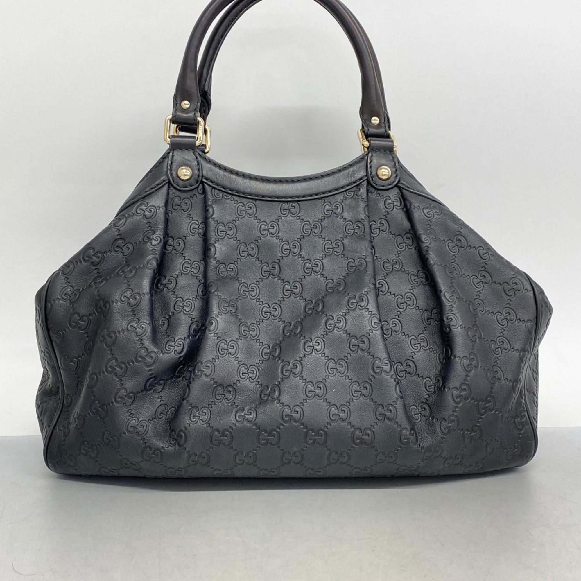 Gucci Tote Bag Guccissima 211944 Leather Black Champagne Women's