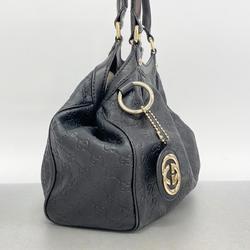 Gucci Tote Bag Guccissima 211944 Leather Black Champagne Women's