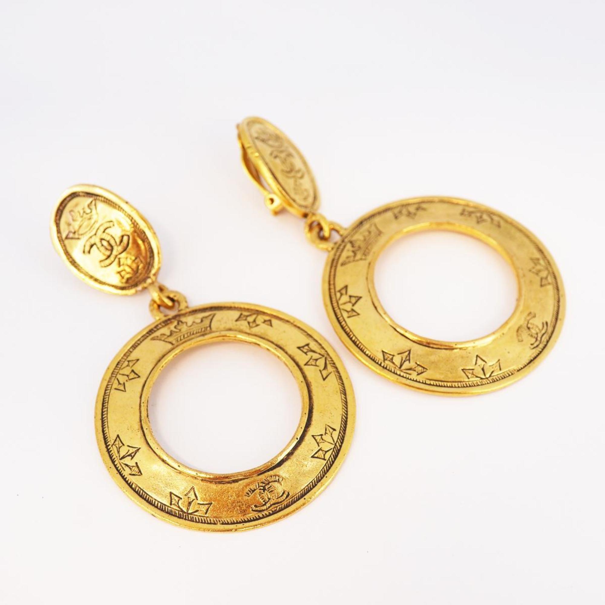 Chanel Earrings Coco Mark Circle GP Plated Gold Women's