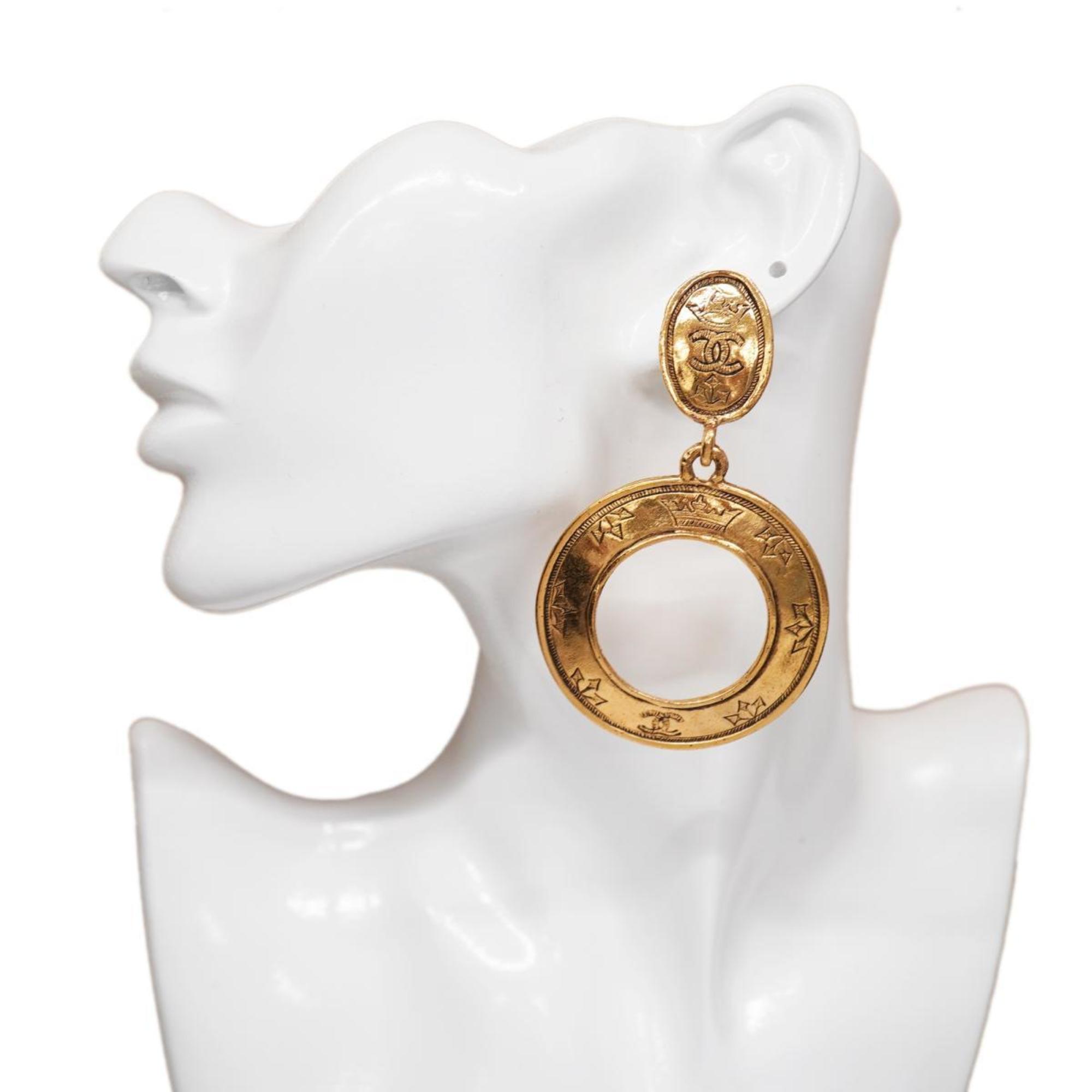 Chanel Earrings Coco Mark Circle GP Plated Gold Women's