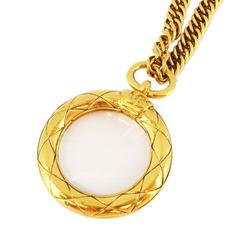 Chanel Necklace Coco Mark Circle Magnifying Glass GP Plated Gold Women's