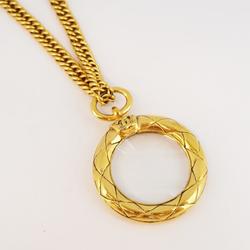 Chanel Necklace Coco Mark Circle Magnifying Glass GP Plated Gold Women's