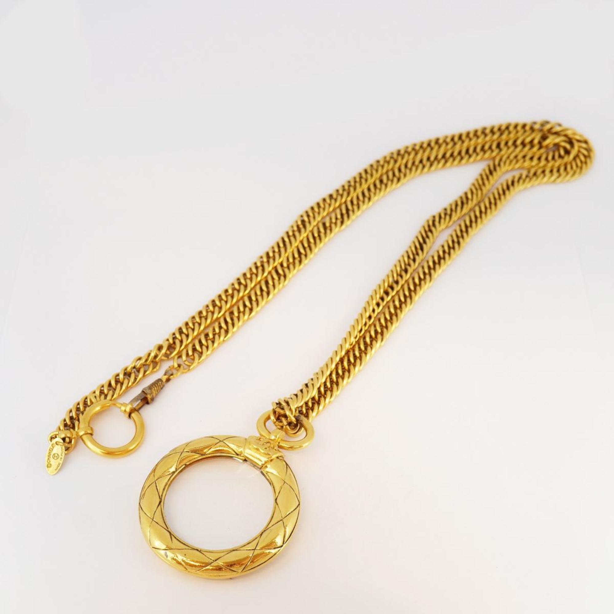 Chanel Necklace Coco Mark Circle Magnifying Glass GP Plated Gold Women's