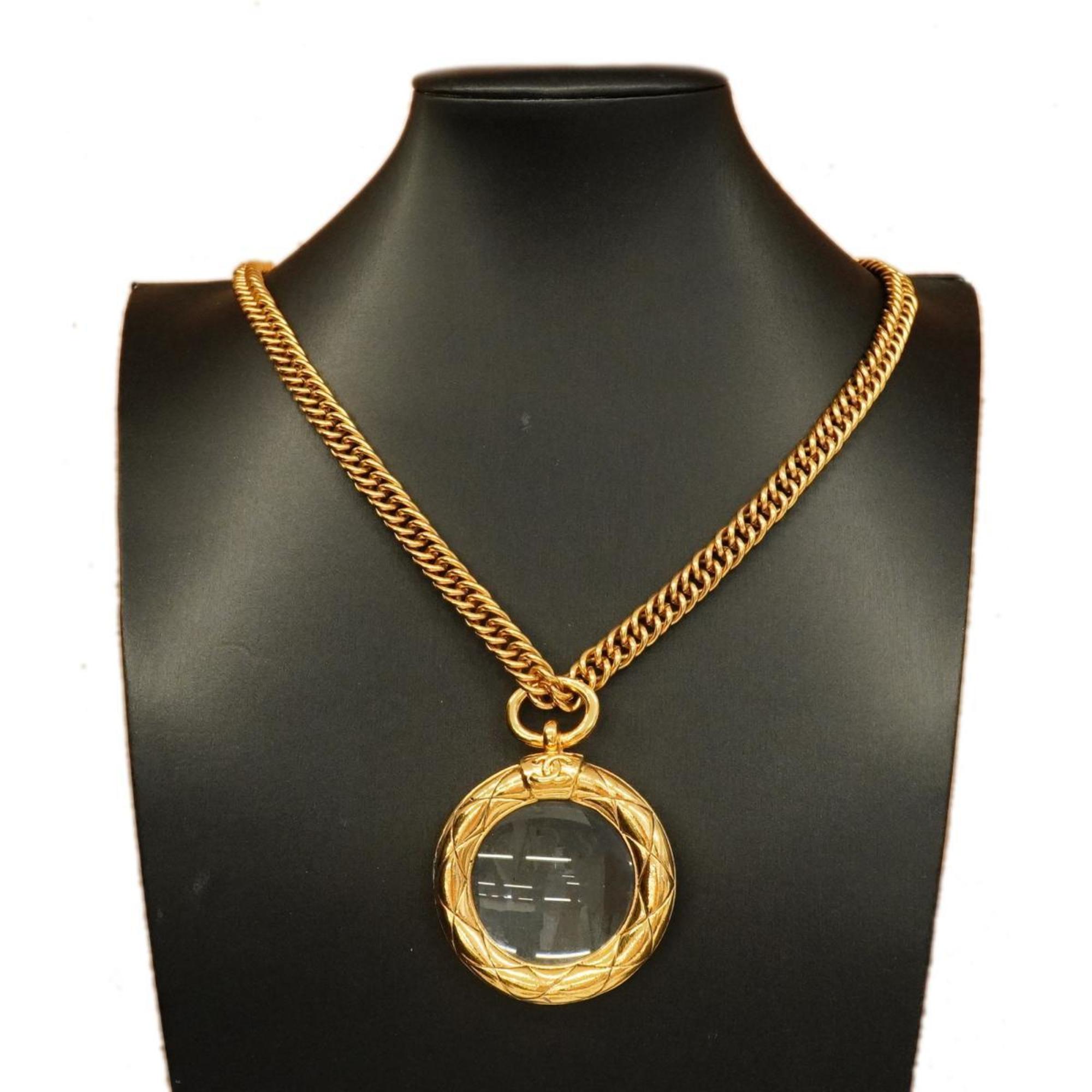 Chanel Necklace Coco Mark Circle Magnifying Glass GP Plated Gold Women's