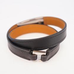 Hermes bracelet, engraved with L, Rival de Brutour, metal material, leather, silver, black, brown, men's, women's