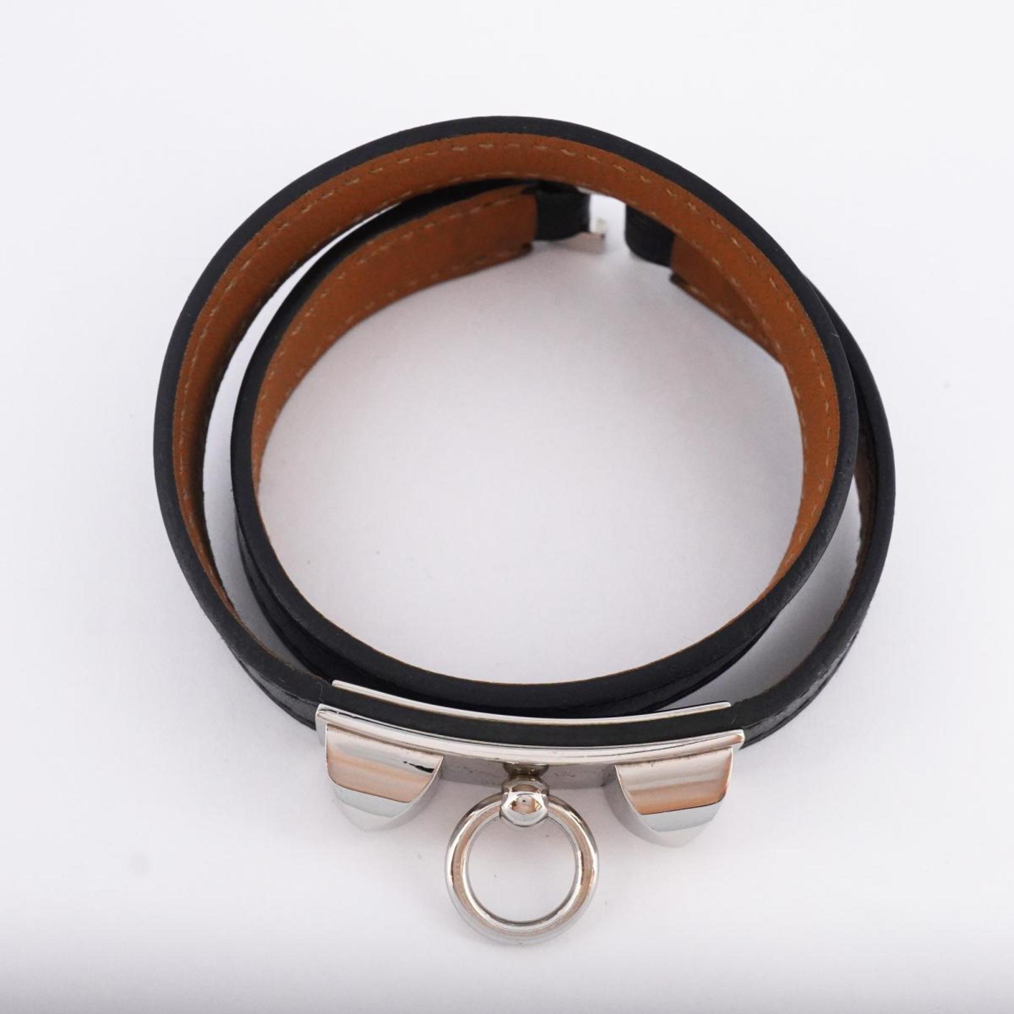 Hermes bracelet, engraved with L, Rival de Brutour, metal material, leather, silver, black, brown, men's, women's