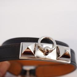 Hermes bracelet, engraved with L, Rival de Brutour, metal material, leather, silver, black, brown, men's, women's