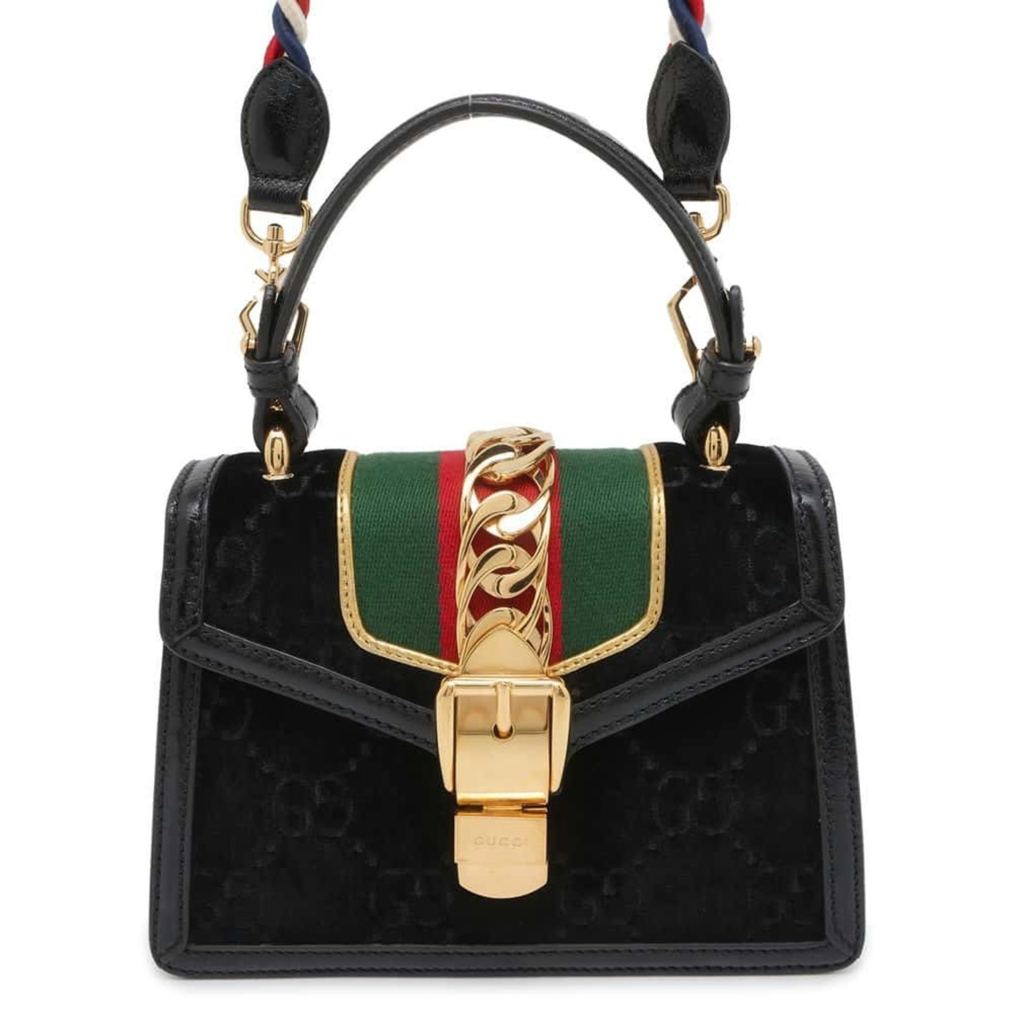 Gucci Handbag Sylvie Velour 70270 GUCCI Bag 2way Shoulder Black