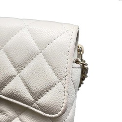 Chanel Chain Shoulder Bag Flap Phone Case Matelasse Coco Mark Caviar Skin AP2096 CHANEL White