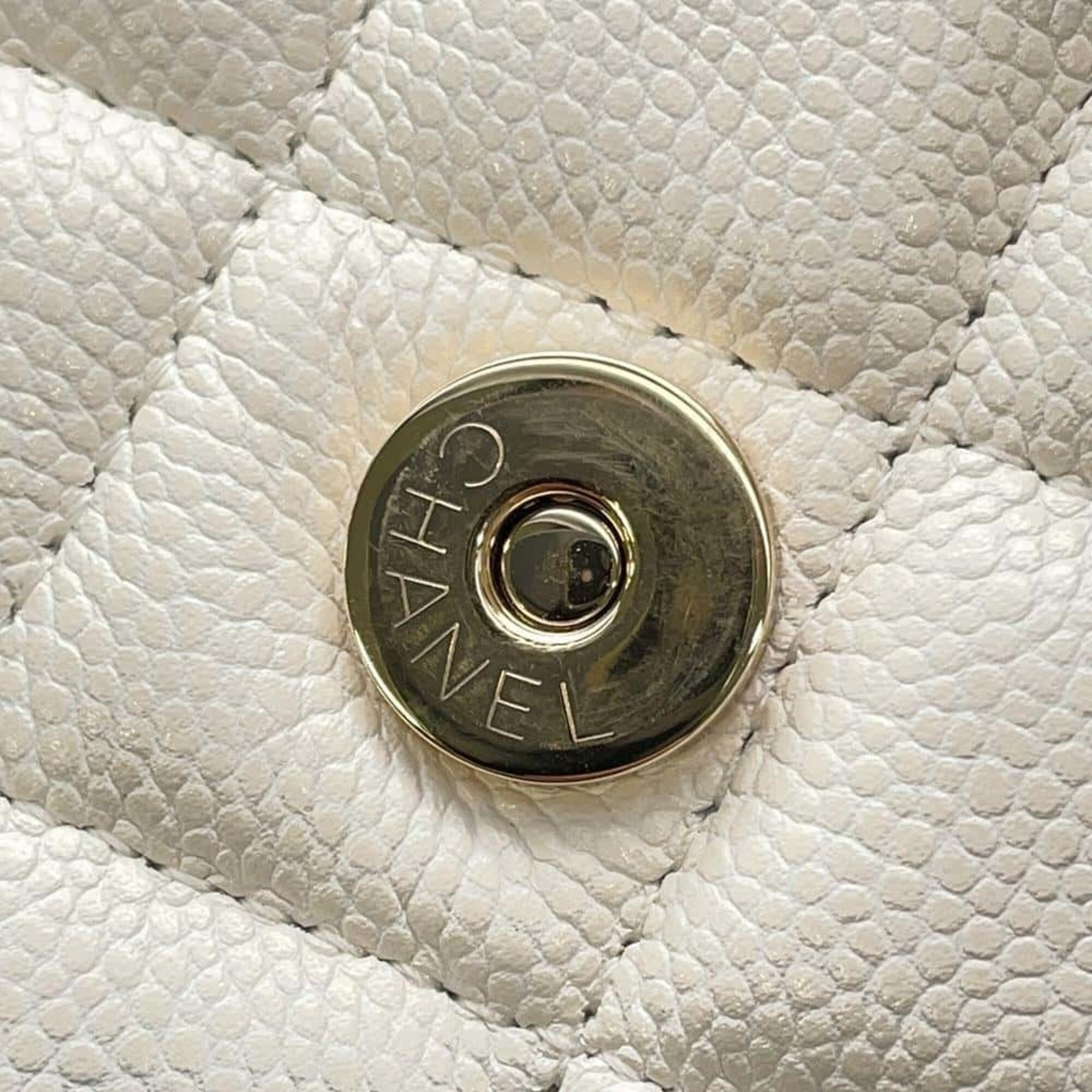 Chanel Chain Shoulder Bag Flap Phone Case Matelasse Coco Mark Caviar Skin AP2096 CHANEL White