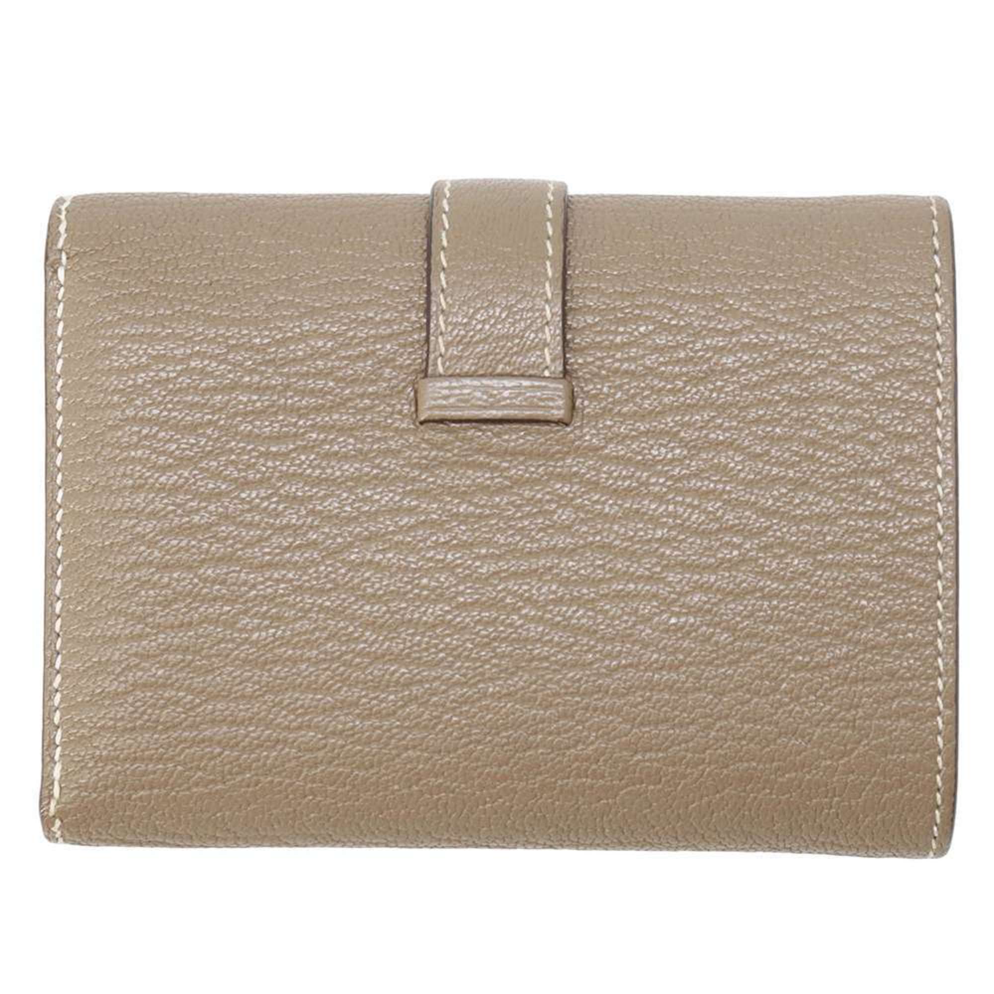 Hermes Tri-fold Wallet Bearn Combination Etoupe Chevre Mysore B Stamp HERMES