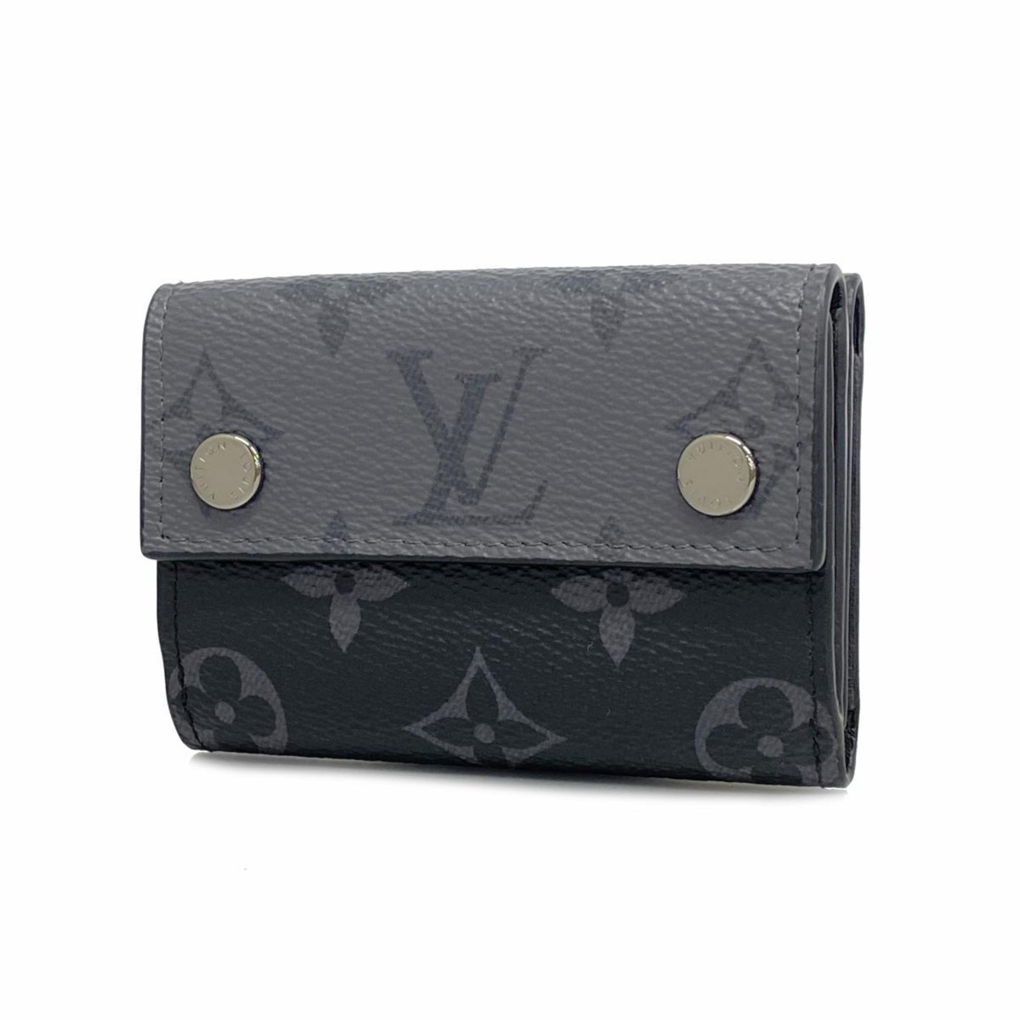 Louis Vuitton Tri-fold Wallet Monogram Eclipse Discovery Compact M45417 Black Men's