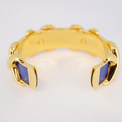 Hermes Bangle Cross Motif GP Plated Leather Gold Blue Men's Women's