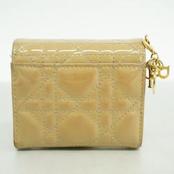 Christian Dior Tri-fold Wallet Cannage Enamel Beige Women's