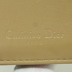 Christian Dior Tri-fold Wallet Cannage Enamel Beige Women's