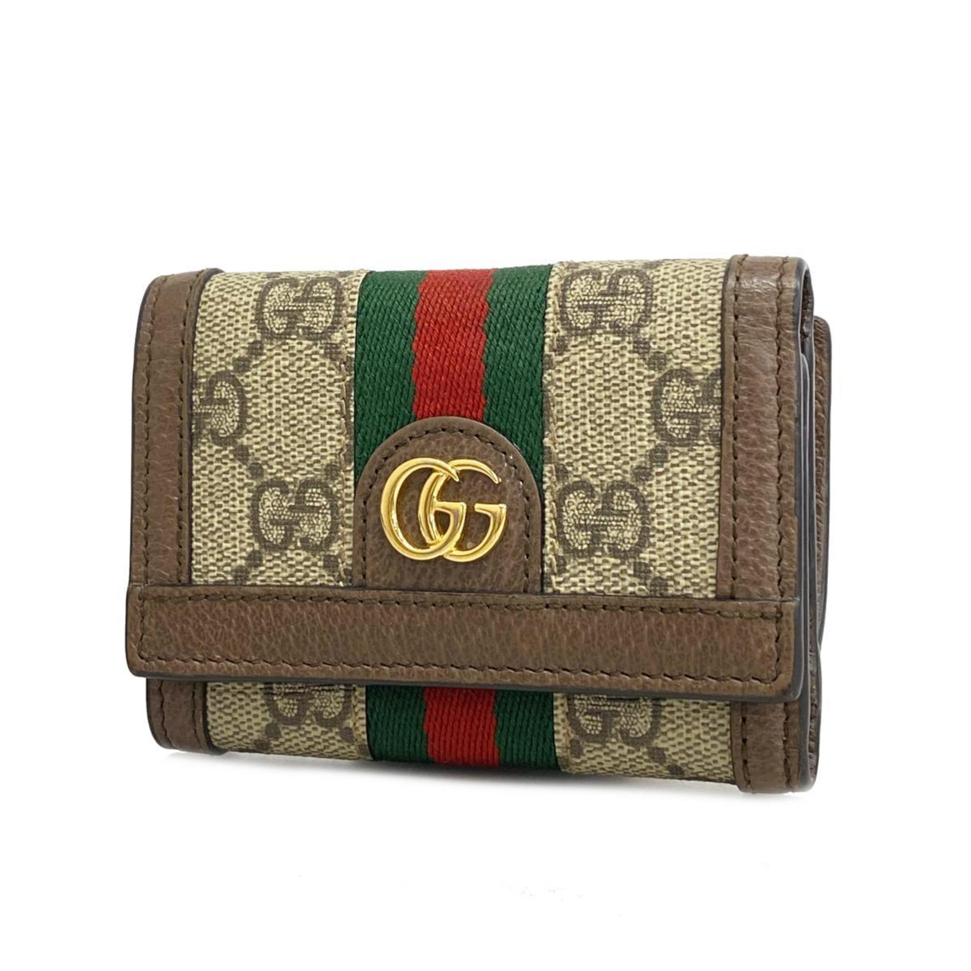 Gucci Ophidia Tri-fold Wallet 644334 Leather Brown Beige Men's Women's