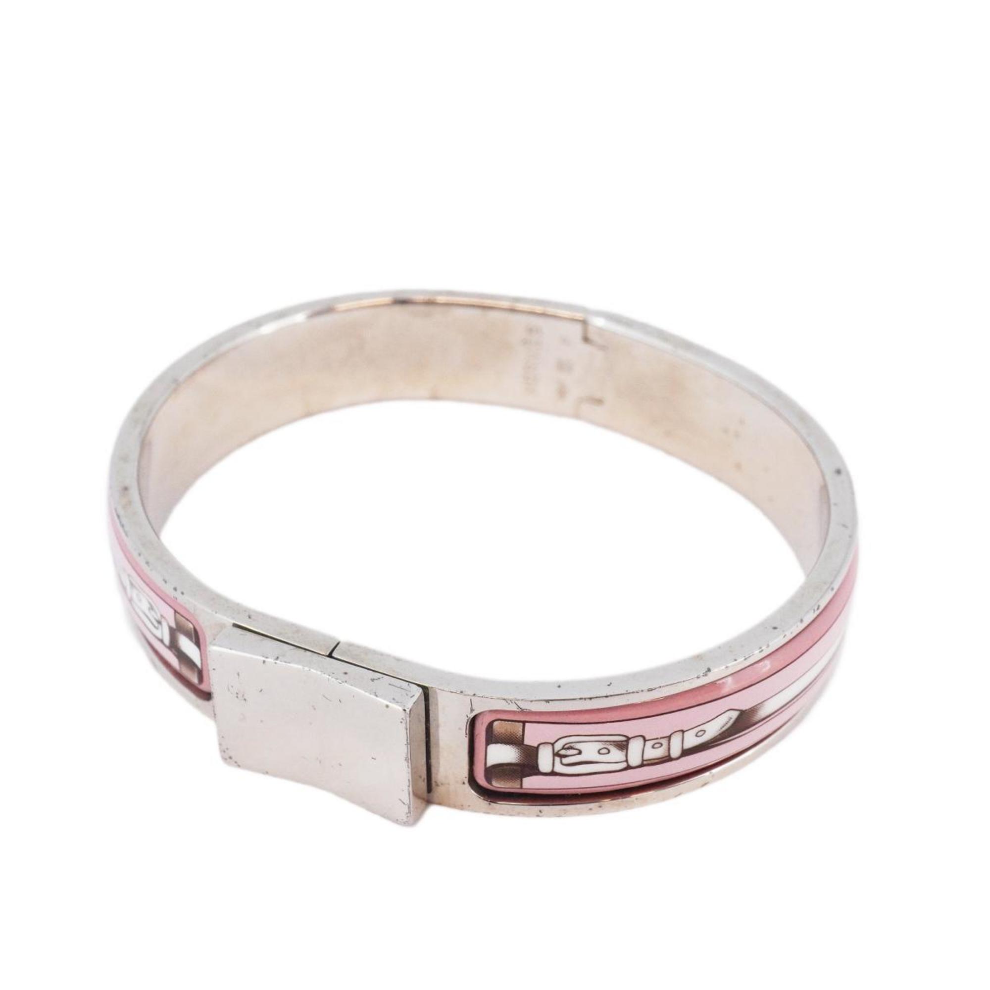 Hermes Bangle Rock Enamel Metal Cloisonne Silver Pink Women's