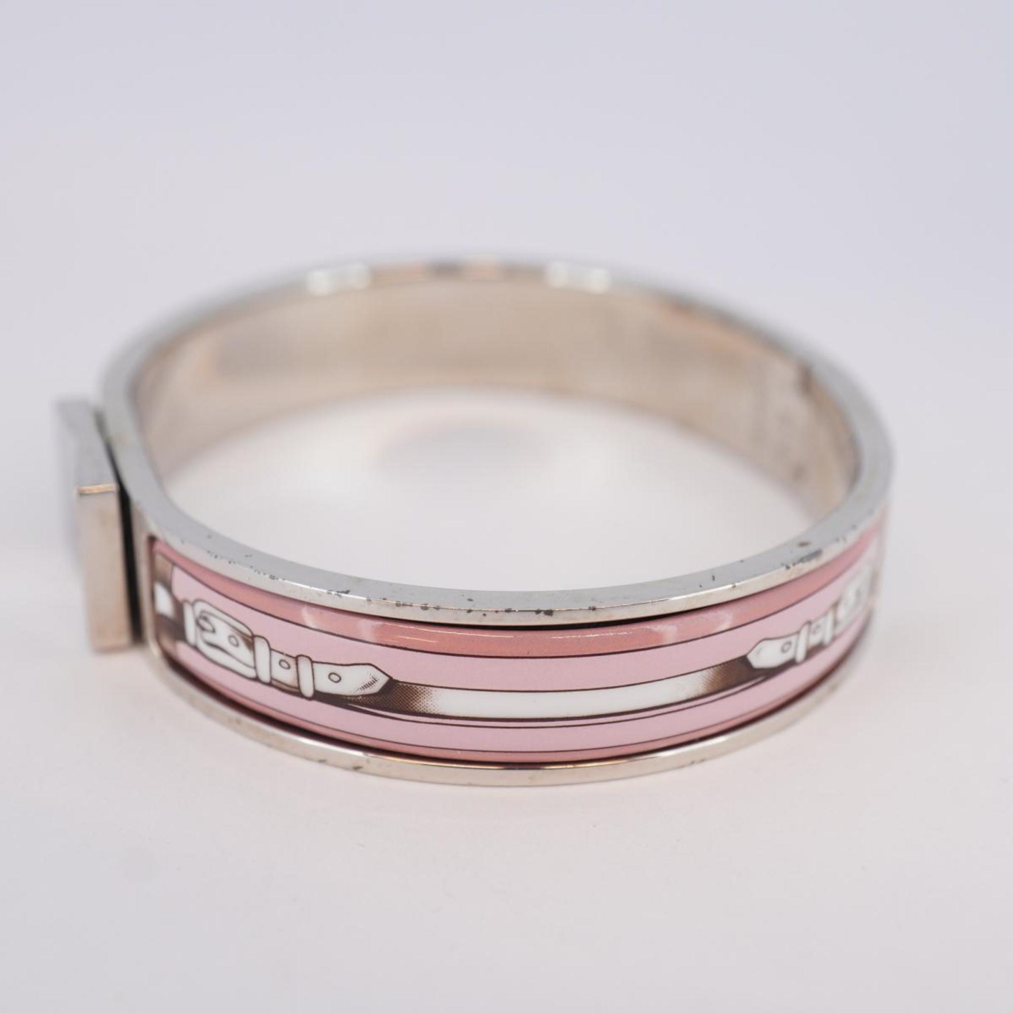 Hermes Bangle Rock Enamel Metal Cloisonne Silver Pink Women's