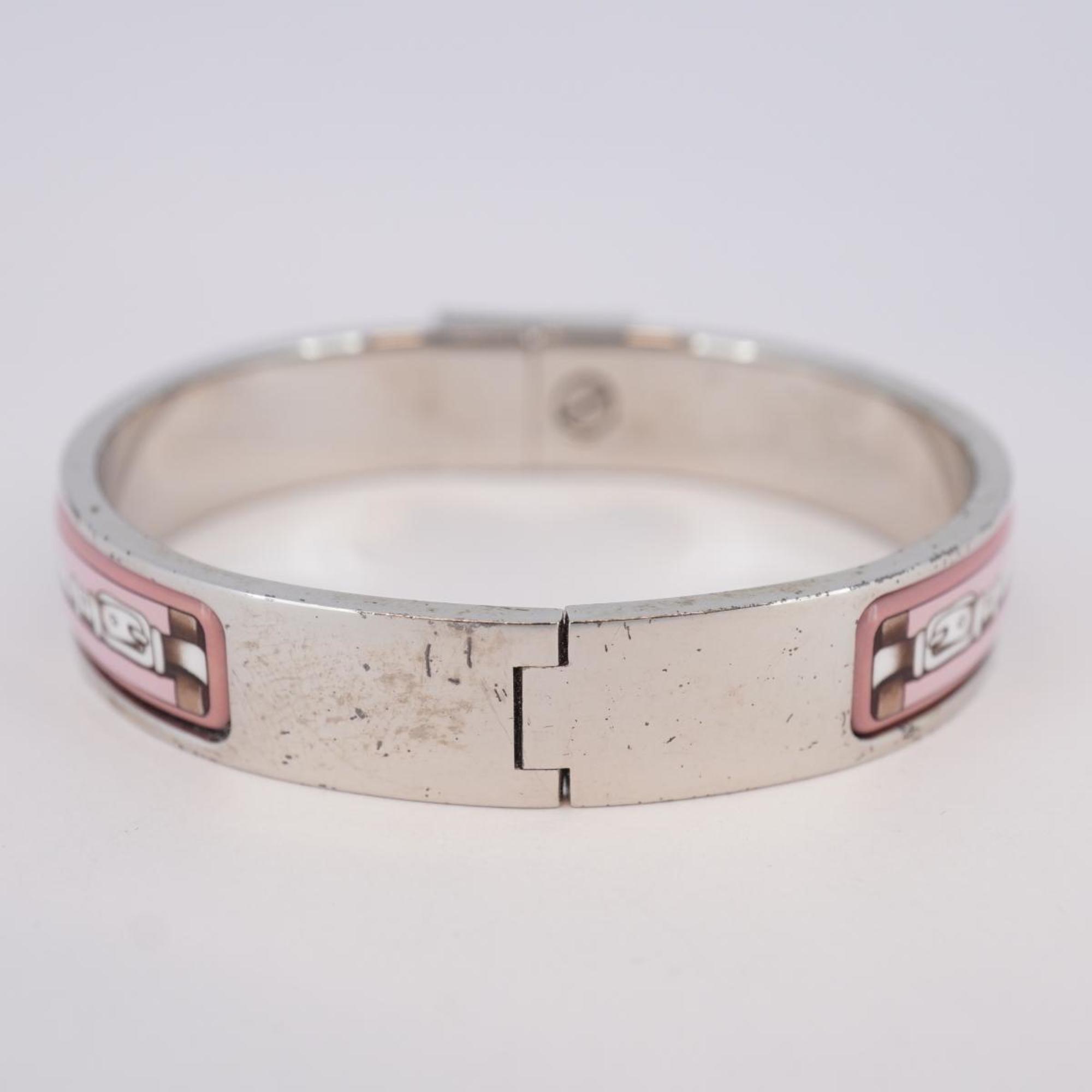 Hermes Bangle Rock Enamel Metal Cloisonne Silver Pink Women's