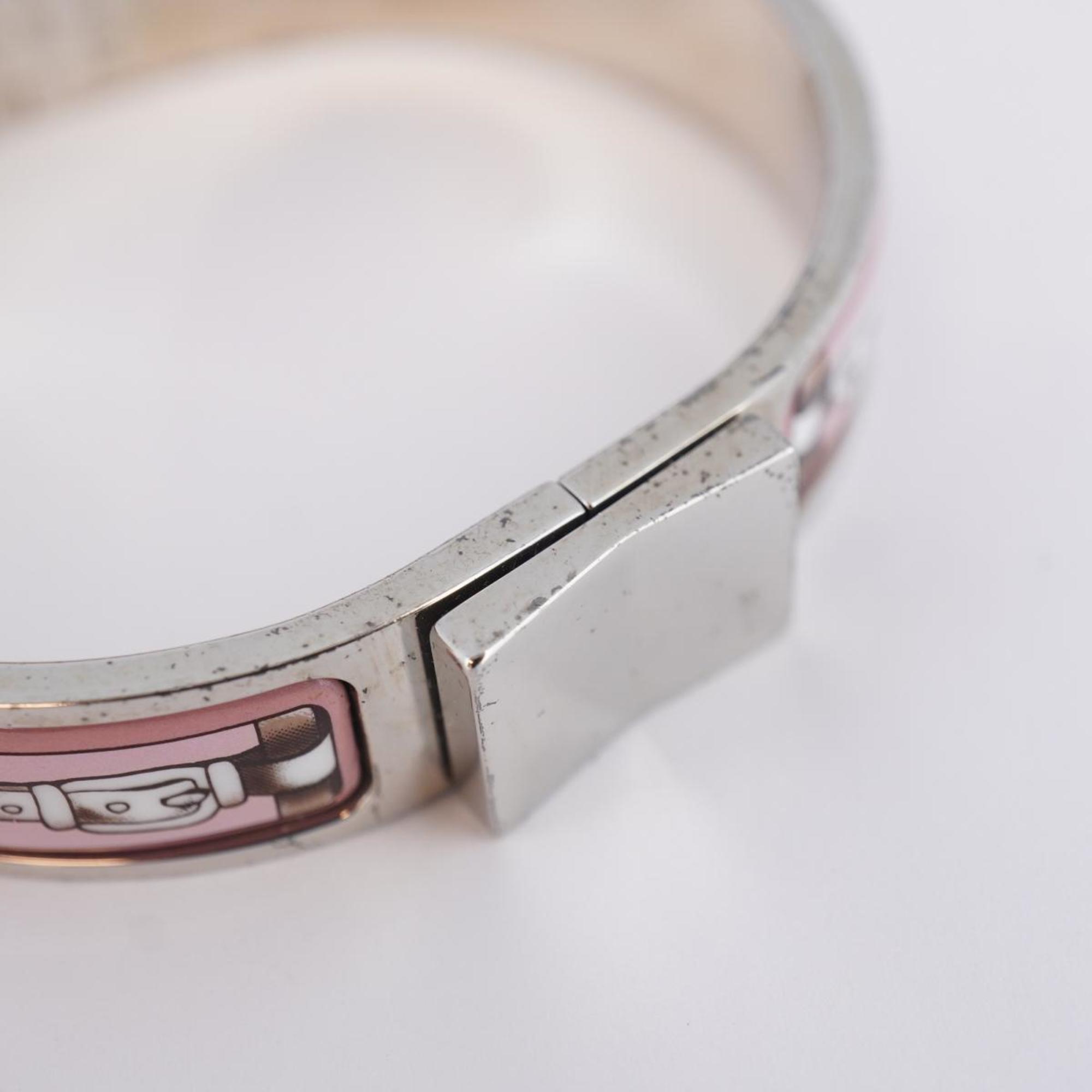 Hermes Bangle Rock Enamel Metal Cloisonne Silver Pink Women's