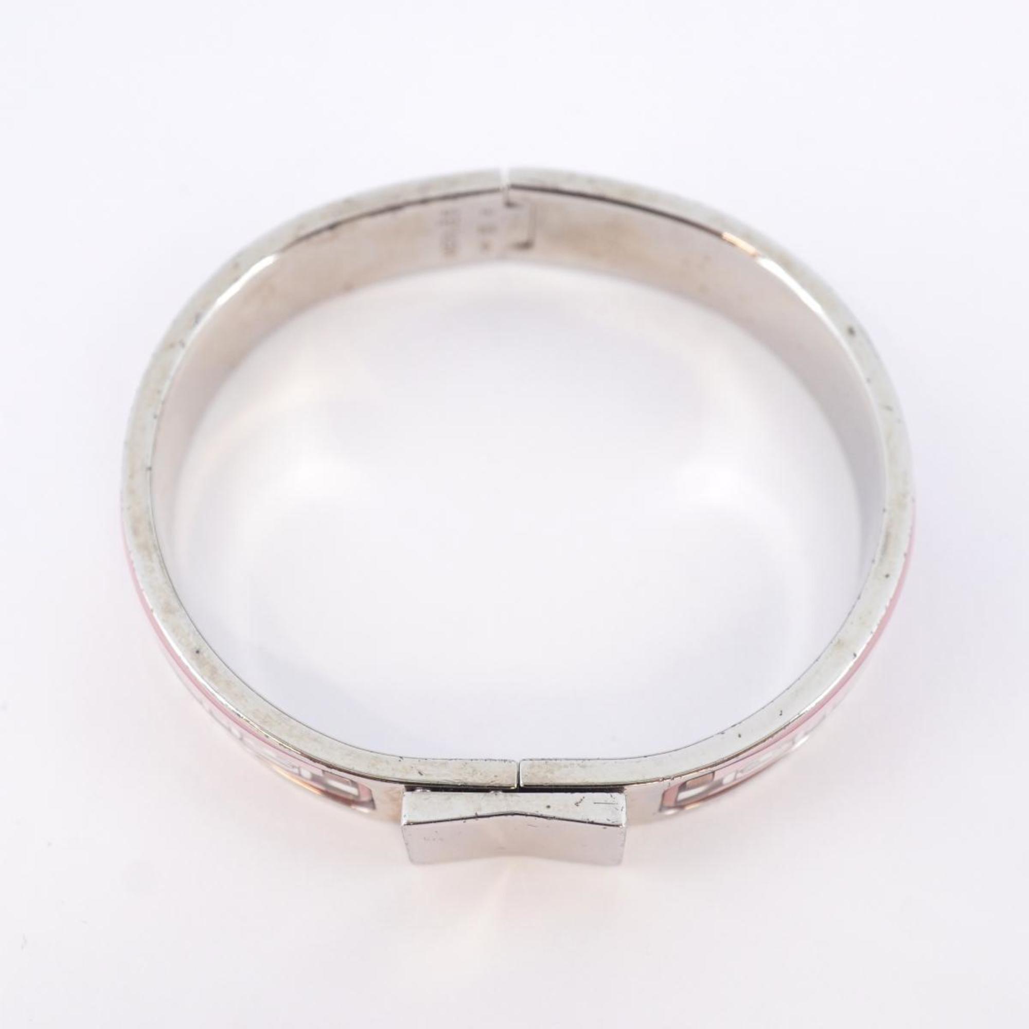 Hermes Bangle Rock Enamel Metal Cloisonne Silver Pink Women's