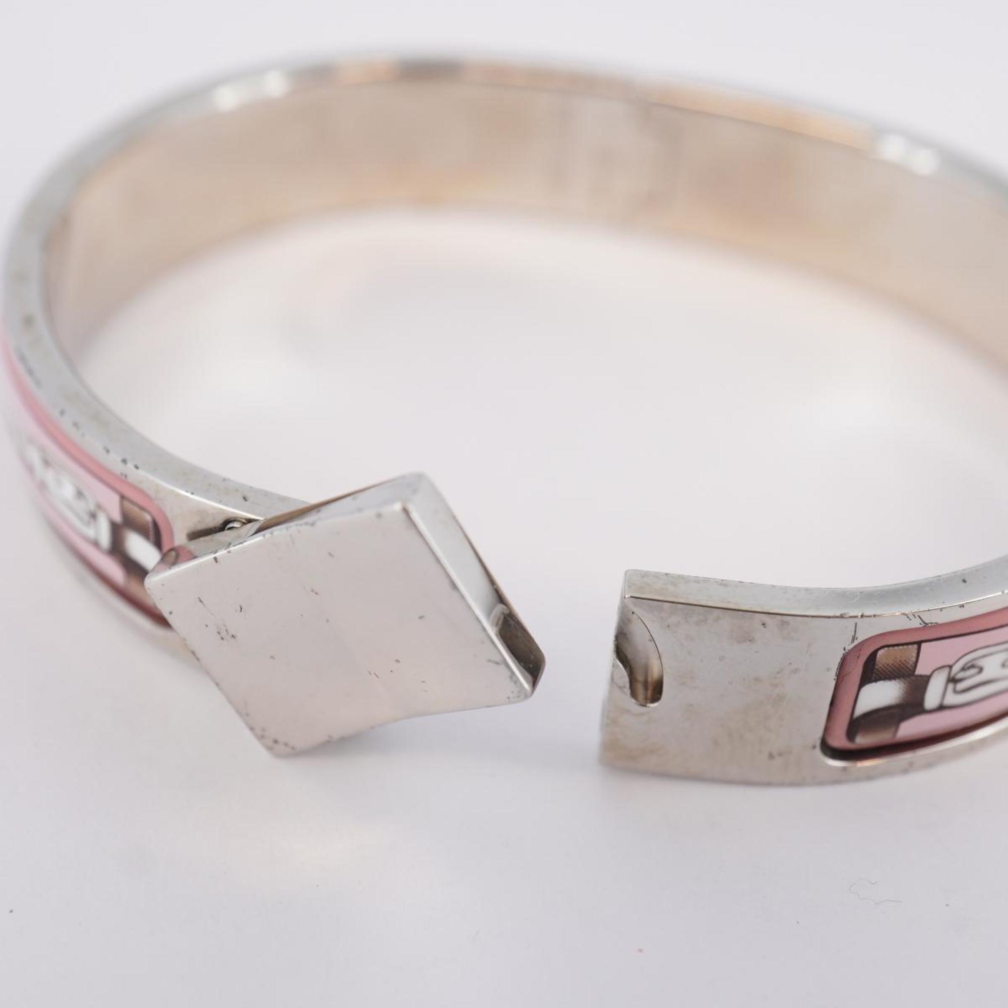 Hermes Bangle Rock Enamel Metal Cloisonne Silver Pink Women's