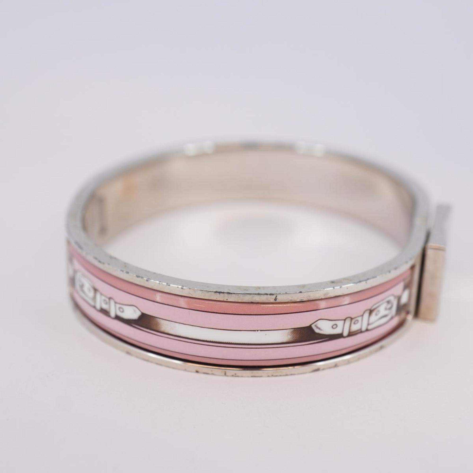 Hermes Bangle Rock Enamel Metal Cloisonne Silver Pink Women's