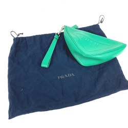 PRADA 2NE054 Embossed Triangle Plate Pouch Clutch Bag with Strap Saffiano Leather Men's Green